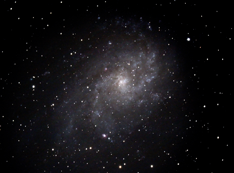 M33; mag 5.5; size 69x42'; 60Da no filter; ISO 6400; exp 10min (30x20s subs); CGEM unguided; C9.25 @f/5.3; Belleplain 10-20-17
