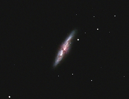 M82; mag 8.6; size 11.2x4.3'; exp 22-min(45s subs); 60Da @ISO3200; C8 @f/6; guided - 50mm; 3-31-14; Hainsport
