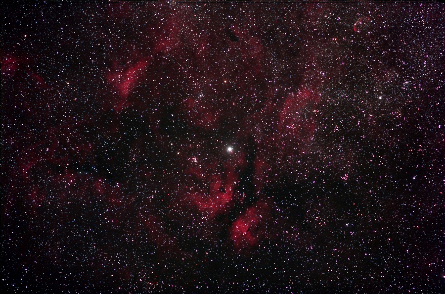 Sadr area; 10x7 deg; Canon 60Da; exp: 25-min (25x60s); ISO3200; Canon 200mm lens @f/2.8; 9-11-12; Cherry Springs