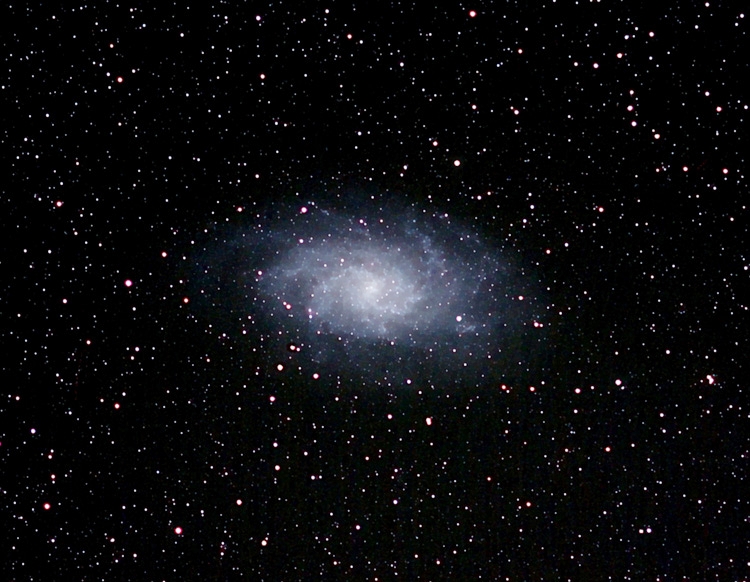 M33; mag 7.7; size 66.1x39.8'; exp 60min(60x60sec); Canon 200 mm f/2.8 lens; ISO 1600; IDAS; 9-16-07; Cherry Springs